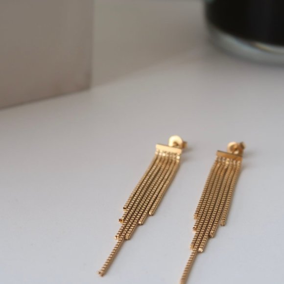 NEW 18K Gold Plated Tassel Chain Drop Earrings - Picture 5 of 6